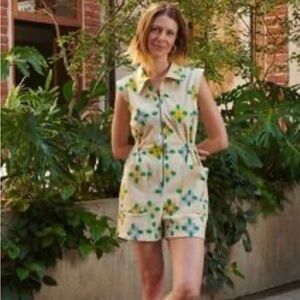 Cream and Green Floral Jumpsuit with Relaxed Fit